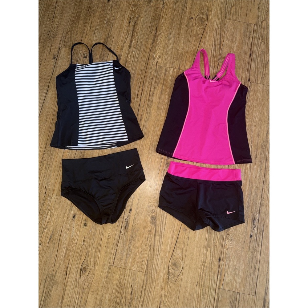 Nike Tankini Size Xs Lot Of 2, Black & White Black, Pink & Black Razor Back J